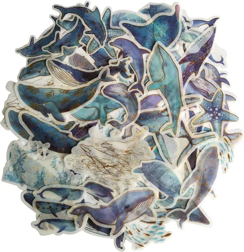 Kawaii Fantasía Ballena Tortuga Marina, Estrellas de Mar, Vida Marina, Colección Oceánica, Juego de calcomanías Washi para álbumes de recortes,