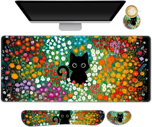 Miniatura 41 de Juego de alfombrilla de mouse grande para juegos, 4 en 1, alfombrilla de escritorio extendida para teclado con reposamuñecas, juego de alfombrilla