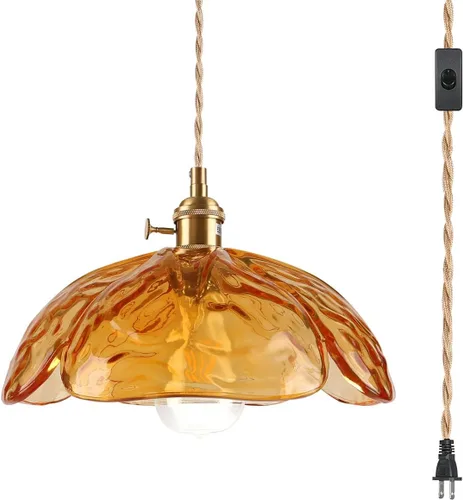 Miniatura 19 de Lámpara colgante colgante moderna de latón dorado 1 luz colgante de vidrio ámbar iluminación diseño cúpula moderna lámpara colgante para isla
