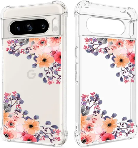 Miniatura 11 de Funda transparente floral para Pixel 8 Pro para mujeres/niñas, bonita funda de teléfono para Google Pixel 8 Pro, diseño de flores, delgada, suave