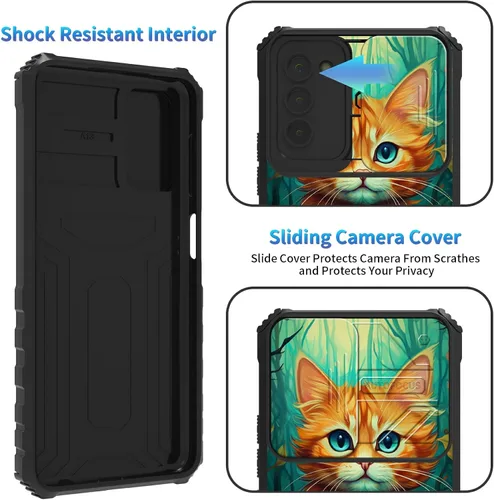 Miniatura 752 de Funda para Samsung Galaxy S22 Ultra 5G, Galaxy S22 Ultra con cubierta de cámara deslizante, funda resistente de doble capa con función atril Black