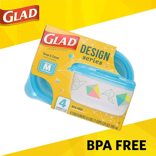 Miniatura 3 de Glad GladWare Design Series Contenedores de almacenamiento de alimentos con tapas, rectángulo mediano sin plástico BPA para preparación de comidas