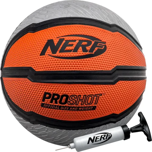 Nerf Indoor + Outdoor Basketball - Proshot Official Size 29.5" Basketball + Air Inflation Pump - Extra Grip for Gym + Driveway Hoops - Regulation B7