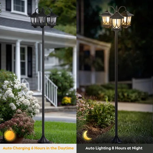 Miniatura 4 de Lámpara solar de poste de 3 cabezales, luces solares de 73 pulgadas para exteriores, impermeables, 60Lm 3000K luces de camino para jardín, césped