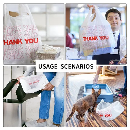 Miniatura 5 de Bolsas de plástico para compras, 400 unidades, HDPE, 15 mic, 0.6 mil, 11.5 x 6.5 x 21 pulgadas, 12 libras, asas colgantes, a prueba de fugas, 400