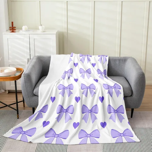 Miniatura 25 de Erosebridal Manta de franela con nudo de lazo para niñas, 40 x 50 pulgadas, diseño de rayas de diamante, para sofá cama y cama de vellón para niños