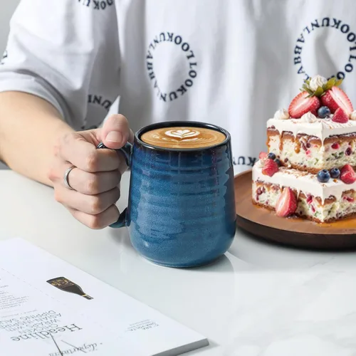 Miniatura 2 de Juego de 6 tazas de café de porcelana Hasense, juego de 6 tazas de café de cerámica grandes de 15 onzas con asa para café con leche, té, cacao