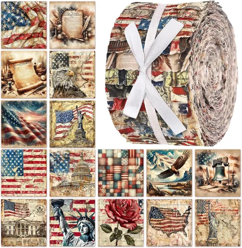 Miniatura 38 de Hosuly 40 piezas de tela patriótica del 4 de julio, tela roja, blanca y azul, bandera estadounidense, estrella, tira de acolchado de 2.55 pulgadas