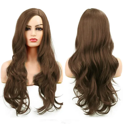 Miniatura 19 de Peluca larga rizada ondulada roja para mujer, raya lateral, aspecto natural, fibra sintética para cosplay, resistente al calor, cabello de reemplazo