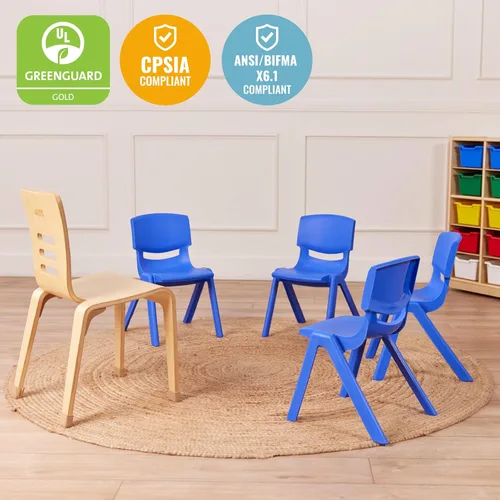 Miniatura 7 de ECR4Kids Silla Escolar Apilable de 12 Pulgadas de Plástico, Muebles para Aula, Azul, Paquete de 4