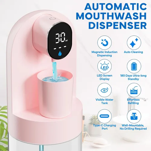 Miniatura 2 de Dispensador automático de enjuague bucal para baño, dispensador inteligente de enjuague bucal de 21.12 onzas sin contacto, juego de accesorios