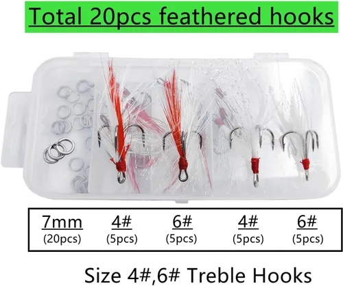 Miniatura 3 de Anzuelos agudos de pesca Gancho de plumas: Juego de anzuelos de pesca vestidos con anillos divididos para hacer señuelos de pesca