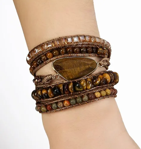 Miniatura 21 de ZOSOJONA - Pulseras bohemias hechas a mano de piedra natural, que dan vuelta, con cuentas de cristal de turquesa