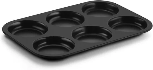 E-far Molde para magdalenas, antiadherente de 6 cavidades poco profundas para hornear pastel de Whoopie, pudín Yorkshire, huevos, pan de maíz,