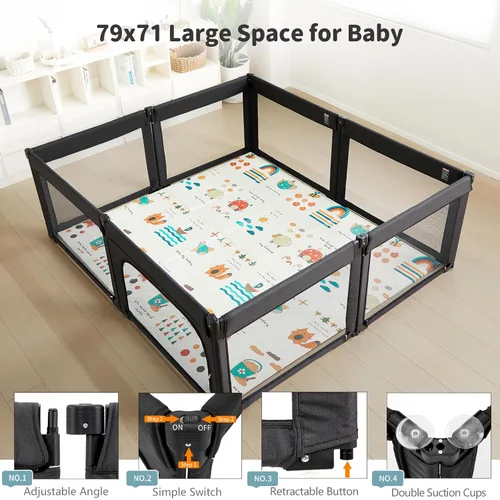 Miniatura 4 de Doradotey - Corralito plegable ajustable para bebés y niños pequeños, corralito de juego grande para bebés y niños pequeños (negro)