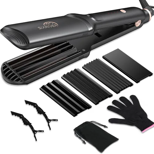Crimpadora de cabello para mujer, herramienta de cerámica para el cabello con placas de prensado planas 4 en 1, calentamiento rápido de 15 segundos,
