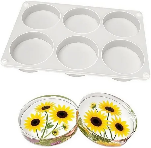 Miniatura 6 de Moldes de silicona para posavasos profundos de 6 cavidades y redondos para resina epoxi, molde de resina para posavasos de 4 pulgadas