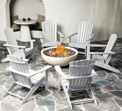 Miniatura 27 de BRIOPAWS - Juego de 2 sillas Adirondack Tamaño grande Silla para hoguera Plástico HDPE Para todo tipo de clima para terraza, al aire gris