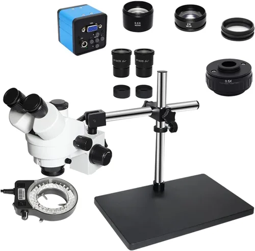 Kit de accesorios para microscopios 3.5X-90X Soporte de brazo doble Simul Focal Trinocular Estéreo Microscopio 38MP H_D Digital USB Microscopio VGA