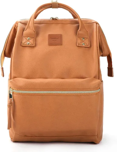 Kah&Kee - Mochila de cuero con compartimento para laptop, ideal para viajes, escuela, para mujeres y hombres, marrón claro (Camel Beige)), PU1211