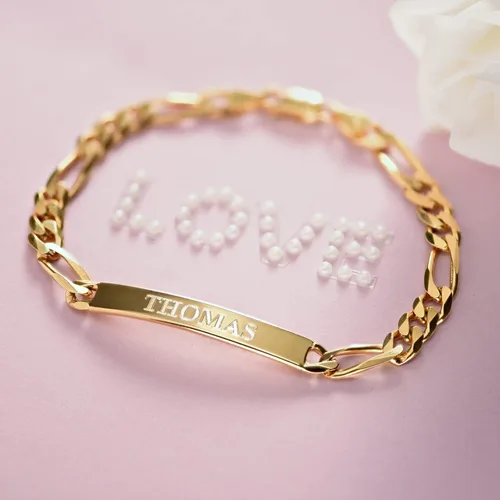Miniatura 8 de MyNameNecklace Pulsera de plata de ley 925 chapada en oro y grabado personalizado para el día del padre
