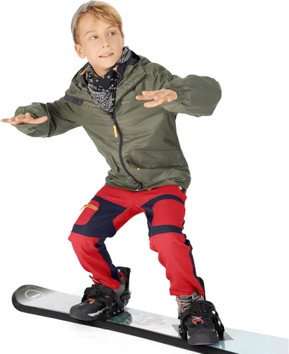 Miniatura 29 de linlon Pantalones impermeables para la nieve para niños y niños, forro polar lind para senderismo, softshell, cálidos, con aislamiento térmico