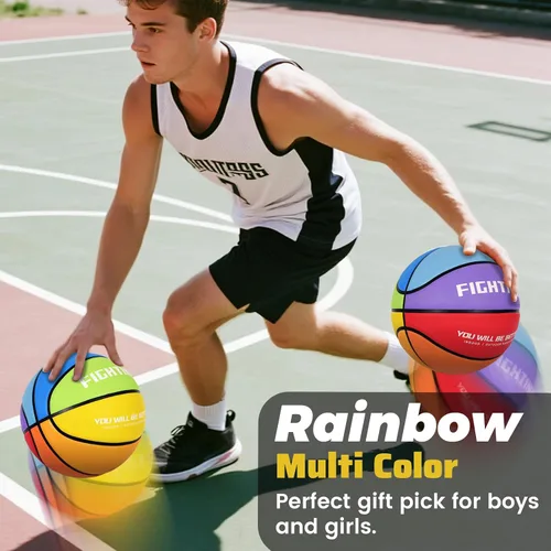 Miniatura 7 de Baloncesto de goma gruesa para niños y jóvenes, tamaño 3/4/5/6/7, para exteriores, colorido, 22/25.5/27.5/28.5/29.5 pulgadas, para regalos