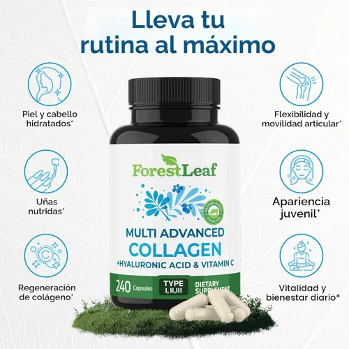 Miniatura 3 de ForestLeaf Pastillas de Multi Colágeno - Colágeno para Hombres y Mujeres - Suplementos de Colágeno Hidrolizado con Vitamina C y Ácido Hialurónico