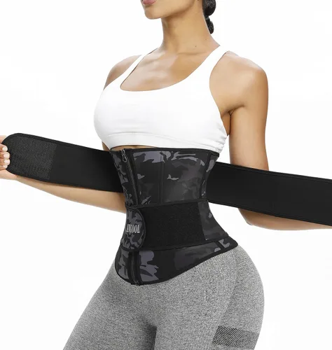 ANGOOL - Entrenador de cintura de neopreno para mujer, cinturón recortador de talla grande, cinturón para sauna, corsé con cremallera Camuflaje