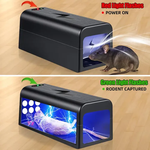 Miniatura 5 de Trampa para ratas, exterminador eléctrico para ratones, 2 paquetes de exterminador electrónico de roedores con deflector antiescape en interiores