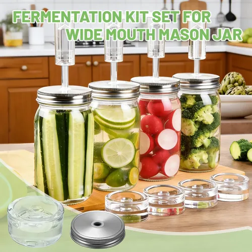 Miniatura 6 de Klemon Fermentation Kit for Wide Mouth Mason fermentation Jar,Pickle sauerkraut Kit,4 Fermentation Lids,4 Glass Fermentation Weights,1Wooden Brush