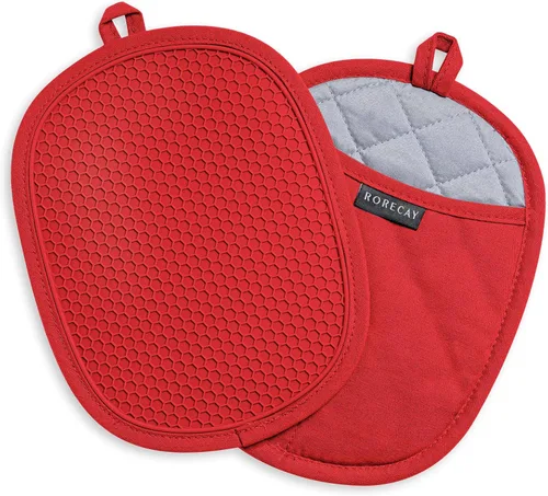 Miniatura 9 de Paquete de 2 soportes de silicona para ollas de cocina resistentes al calor hasta 500 °F, almohadillas calientes grandes antideslizantes con Amarillo