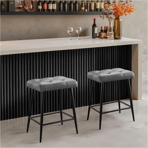 Miniatura 12 de STOOLINK Juego de 2 taburetes de bar de 24 pulgadas de altura de mostrador para isla de cocina, taburetes de bar de cocina modernos con base