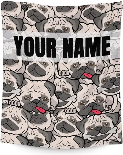 Miniatura 14 de Manta de Pug para regalo, 30 x 40 pulgadas, bonita manta para amantes de los perros, mantas blancas de felpa suave para sofá, oficina
