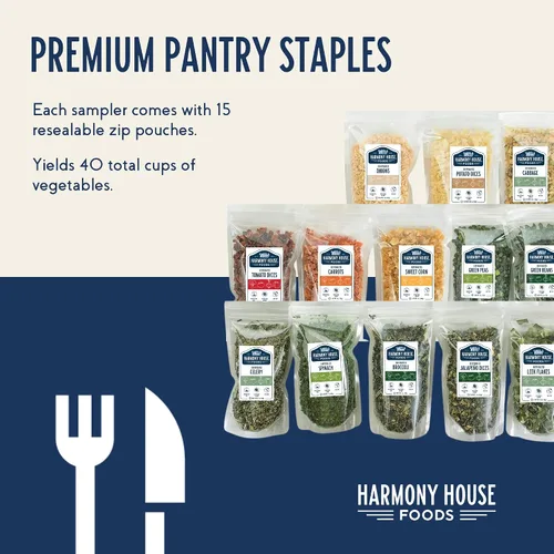 Miniatura 3 de Harmony House Muestreador de verduras deshidratadas, paquete variado de 15 unidades, bolsas resellables con cremallera, para cocinar, acampar