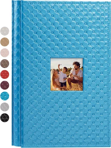 Mublalbum Álbum de Fotos Pequeño 4x6 300 Fotos Cubierta de Cuero Libro de Fotos con Bolsillos Horizontales para Bebé Boda Aniversario y Familia Azul