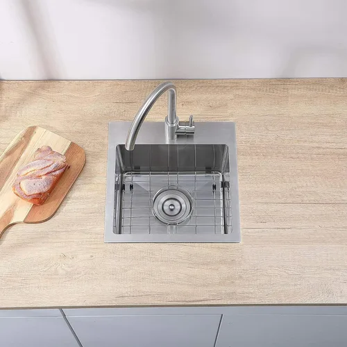 Miniatura 7 de VAPSINT Fregadero de barra de 15 x 15 pulgadas, fregadero de cocina pequeño hecho a mano de acero inoxidable de 16 calibres para preparación