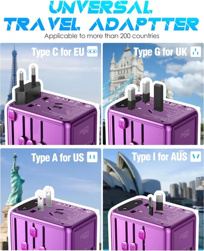 Miniatura 3 de Adaptador de viaje universal con 3 puertos USB-C + 2 puertos USB-A de carga rápida de 30 W, salida de CA de 2500 W, adaptador de corriente 3 USB
