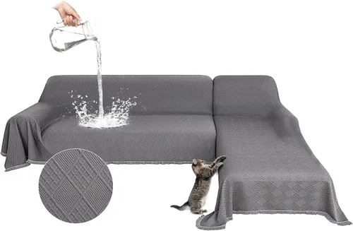 Miniatura 16 de Fundas impermeables para sofá modular en forma de L, 2 piezas, lavable, en forma de L, protector de muebles acolchado de jacquard para perros, Gris