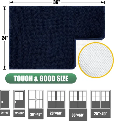 Miniatura 2 de IM HOME Tapete absorbente de felpilla para exteriores, 36 x 24 pulgadas, lavable, tapete para puerta de perro, antideslizante, tapete para Azul