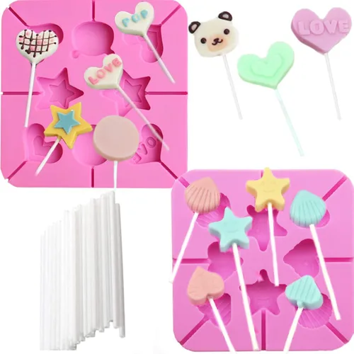 Miniatura 12 de 2 moldes de caramelo para piruletas de Navidad, 8 cavidades, moldes de silicona para piruletas de chocolate, incluye Papá Noel, árbol de Navidad