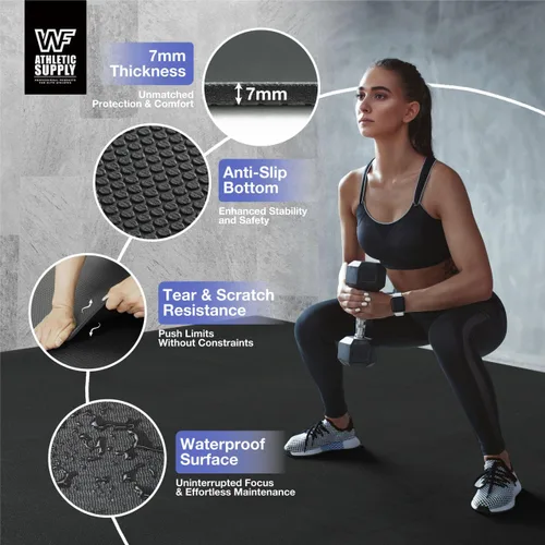 Miniatura 4 de WF Athletic Supply Premium Grandes Esterillas de Piso para Ejercicio, 7 MM de Espesor, Esterillas de Entrenamiento para Gimnasio en Casa, Gruesas