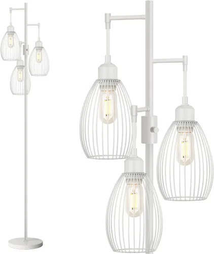 Miniatura 15 de Lámpara de pie regulable, 3 bombillas LED Edison de 800LM incluidas, lámpara de pie industrial de granja lámpara de árbol de pie con elegante jaula