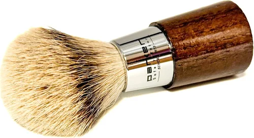 Miniatura 3 de Parker - Brocha de afeitar hecha a mano, 100% de 3 bandas con mango de tejón plateado de nogal y cromo, incluye soporte para cepillo