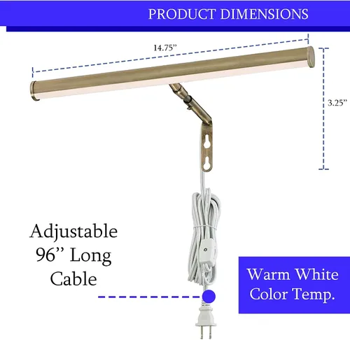 Miniatura 3 de Ciata Luz de imagen de 14 pulgadas con LED integrado, 3000 K blanco cálido, 4 W (40 W equivalente), luz de exhibición de obras de arte de metal