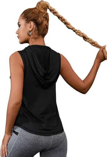 Miniatura 2 de SweatyRocks Camiseta sin mangas con capucha para mujer, con estampado de letras, de secado rápido