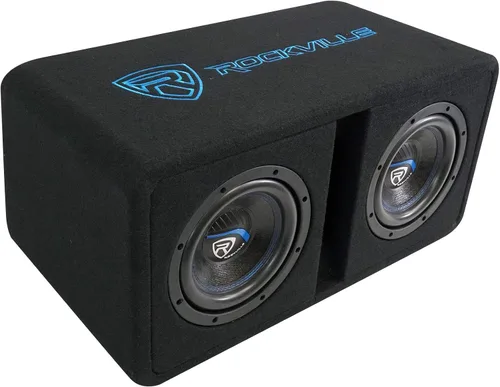 Rockville DV8K52 Subwoofers dobles de 8 pulgadas K5 1600W para automóvil, carga final de 2 ohmios, carcasa ventilada, cono de papel no prensado,