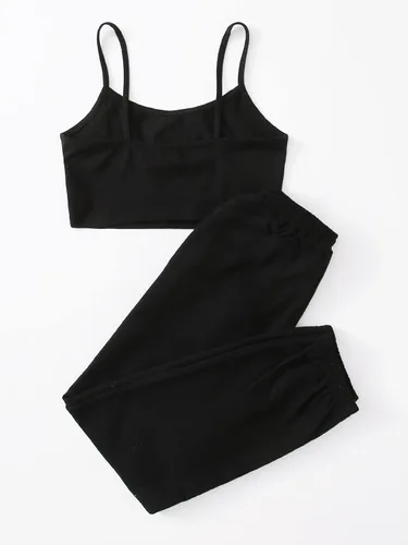 Miniatura 2 de SOLY HUX Conjunto de 2 piezas para niña con camiseta corta y pantalones deportivos de mariposa, Negro