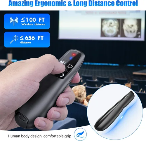 Miniatura 5 de Clicker de presentación USB tipo C 2 en 1, clicker para presentaciones de PowerPoint, control remoto inalámbrico recargable, RF 2.4GHz USB