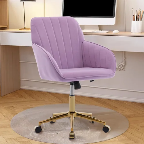 Miniatura 10 de Silla de oficina de terciopelo, sillas de escritorio tapizadas para oficina en casa con ruedas giratorias ajustables, ergonómica para sala de estar